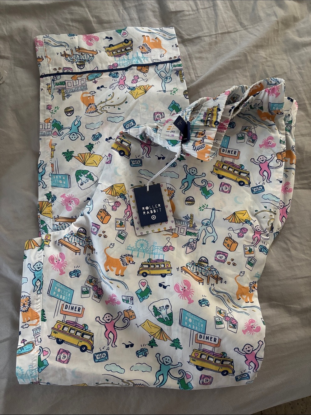 Roller Rabbit Men’s Target White Pajama Set with Multicolor Playful Print